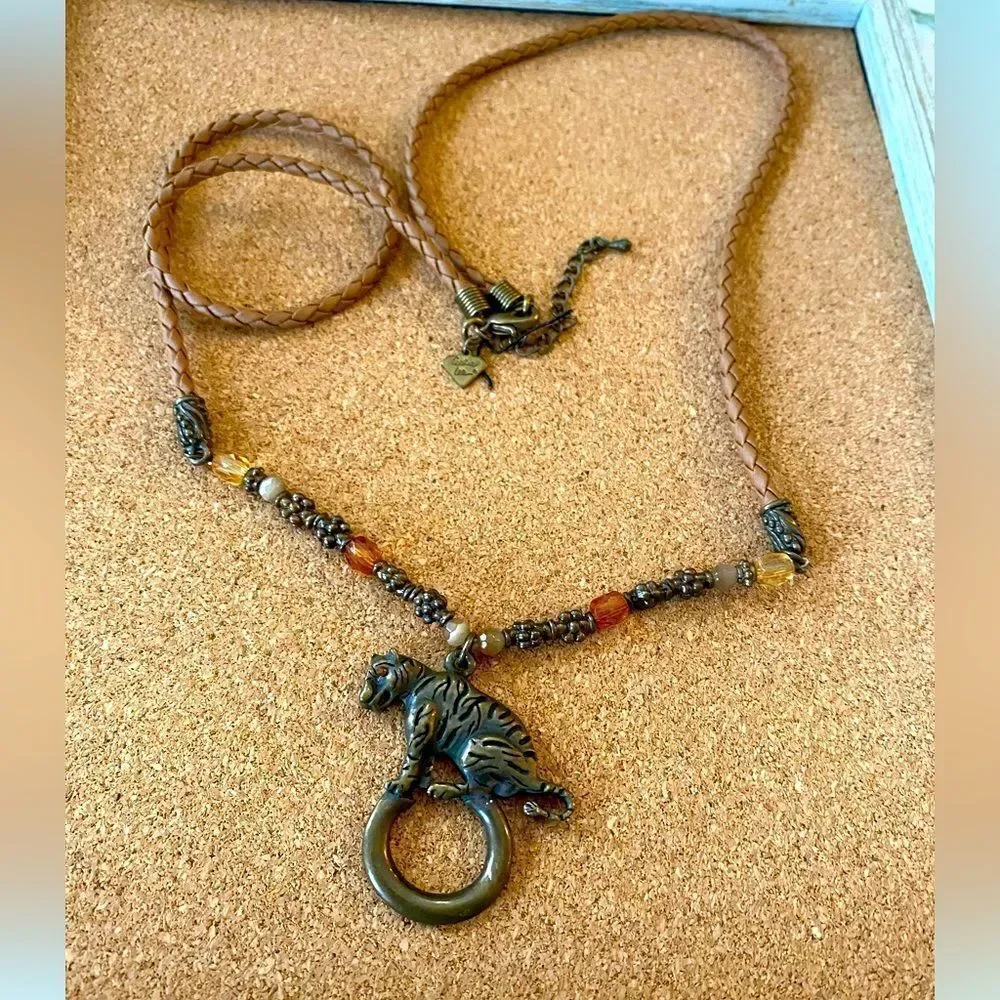 Cookie Lee Tiger necklace beads and woven